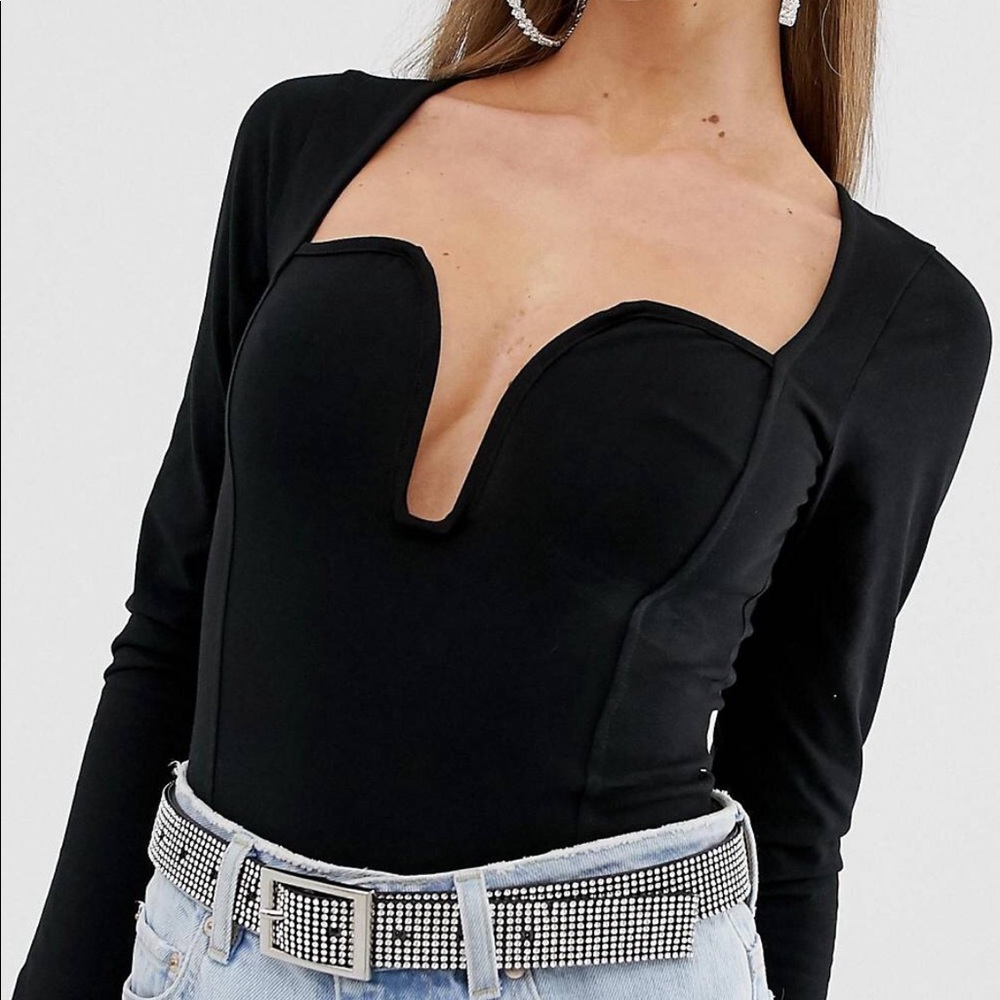 Long sleeve plunge leotard